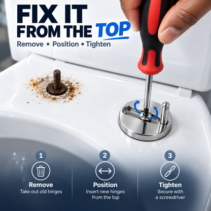 🚽 Stop the Wobble™ Toilet Seat Hinge Repair Kit – Adjustable Top-Fix Replacement Set