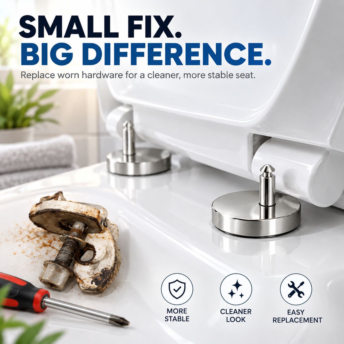 🚽 Stop the Wobble™ Toilet Seat Hinge Repair Kit – Adjustable Top-Fix Replacement Set
