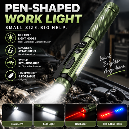 🔦 Rechargeable Magnetic Pen Work Light – 11 Modes LED Inspection Flashlight With Laser Pointer
