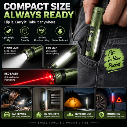 🔦 Rechargeable Magnetic Pen Work Light – 11 Modes LED Inspection Flashlight With Laser Pointer