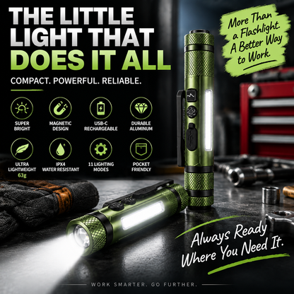 🔦 Rechargeable Magnetic Pen Work Light – 11 Modes LED Inspection Flashlight With Laser Pointer