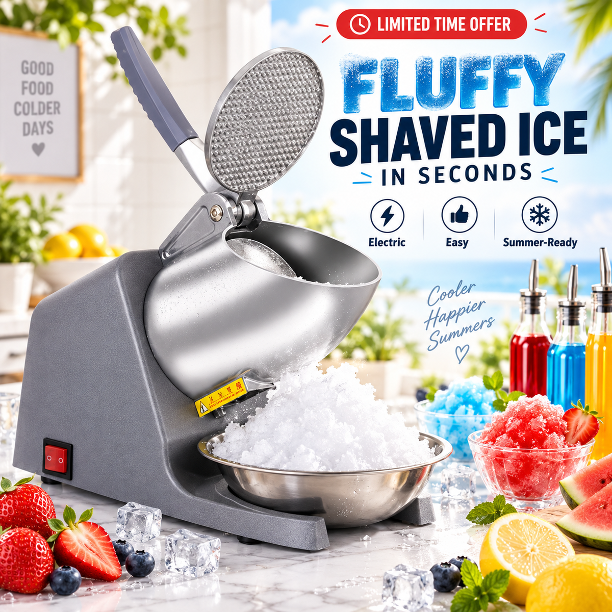 🍧 Electric Snow Cone & Shaved Ice Maker – 4 Blade Options for Fine to Coarse Ice