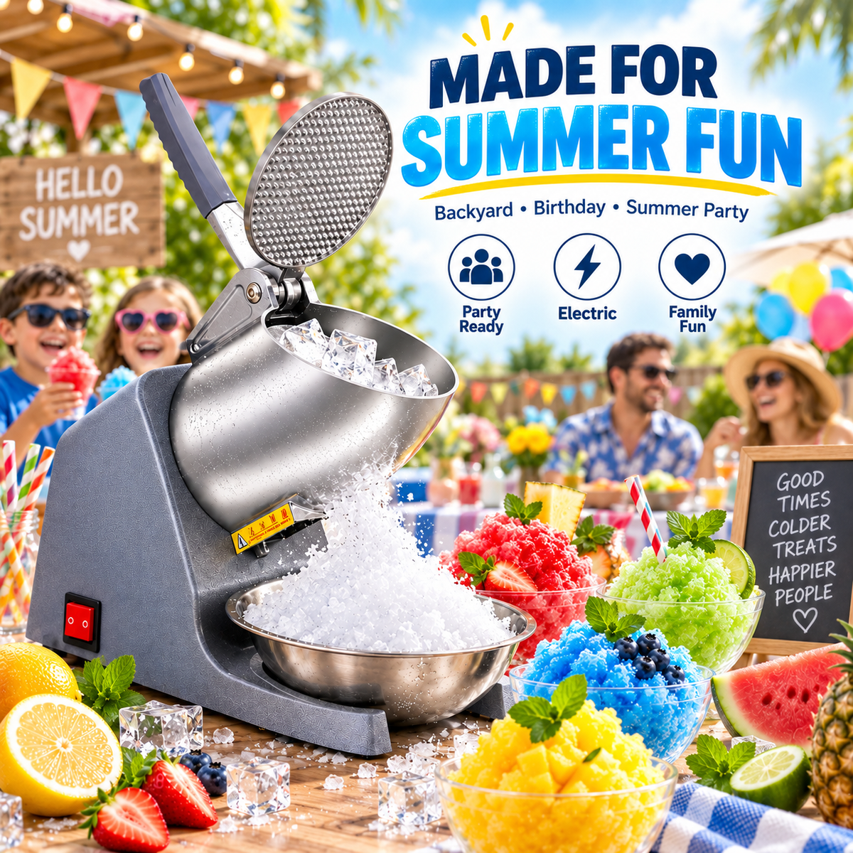 🍧 Electric Snow Cone & Shaved Ice Maker – 4 Blade Options for Fine to Coarse Ice