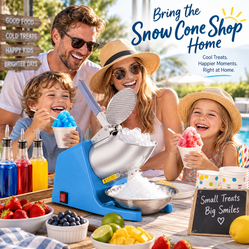 🍧 Electric Snow Cone & Shaved Ice Maker – 4 Blade Options for Fine to Coarse Ice