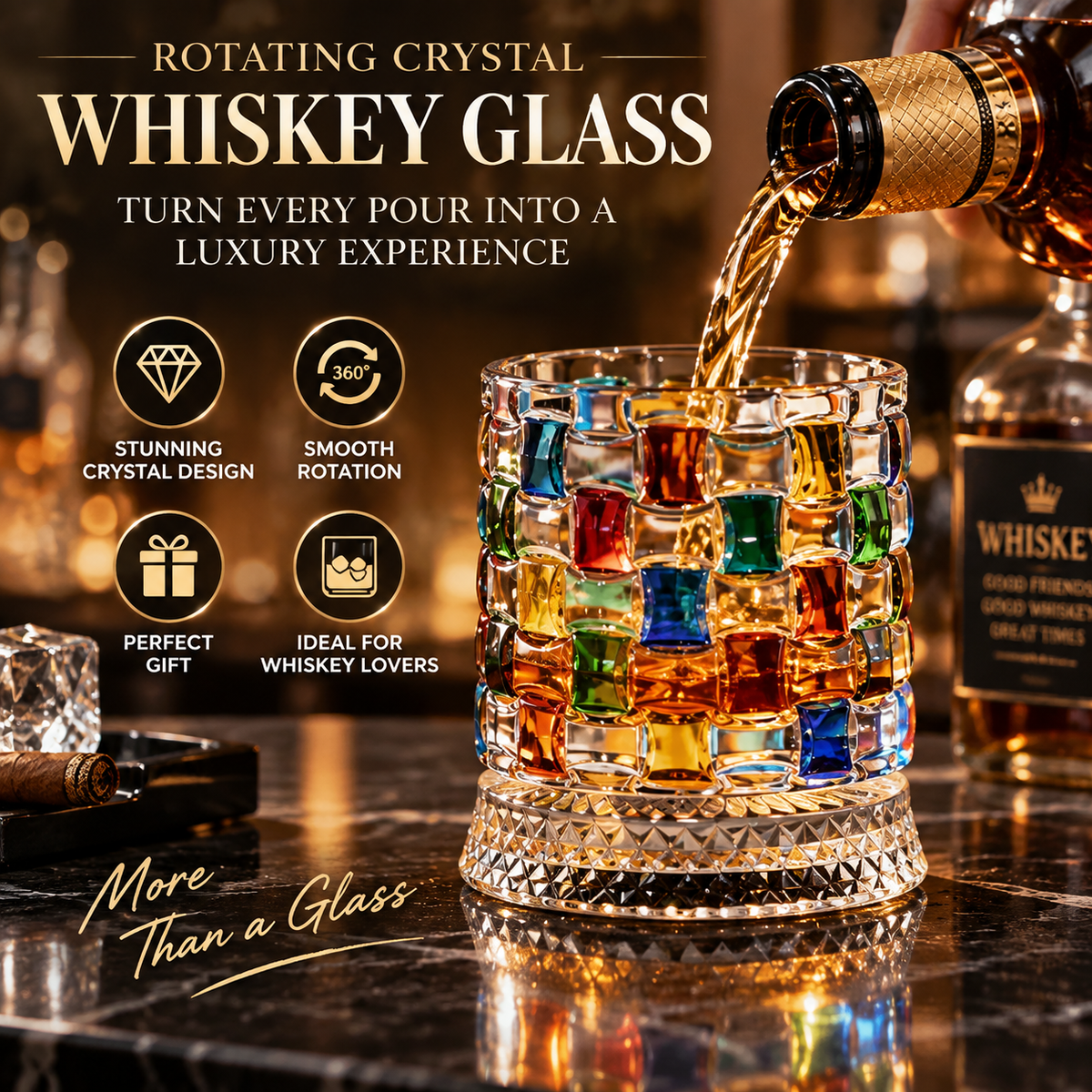 🥃 Rotating Crystal Whiskey Glass – Turn Every Pour Into A Luxury Experience