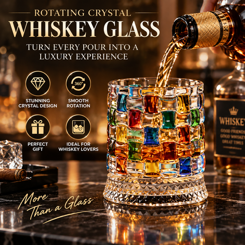 🥃 Rotating Crystal Whiskey Glass – Turn Every Pour Into A Luxury Experience