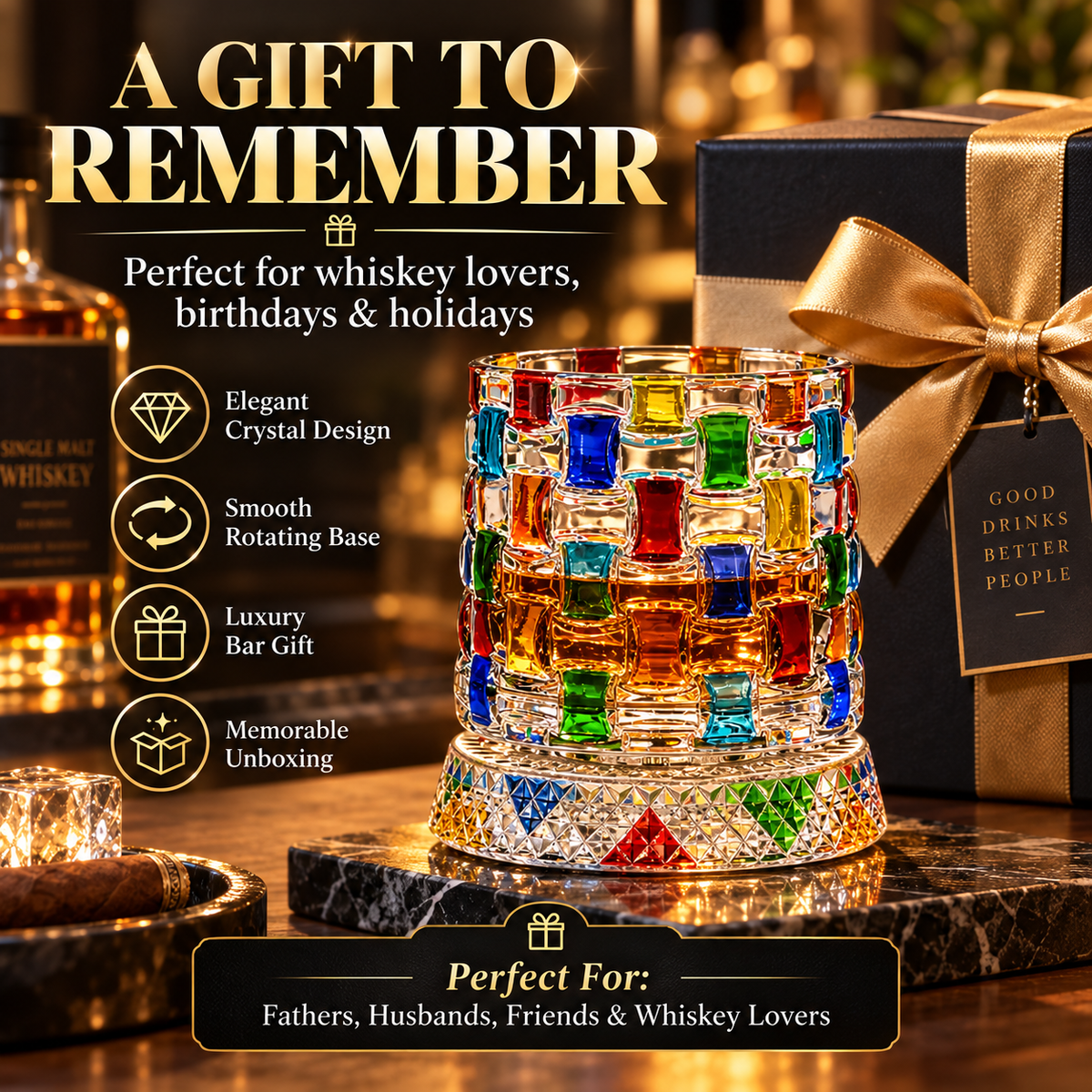 🥃 Rotating Crystal Whiskey Glass – Turn Every Pour Into A Luxury Experience
