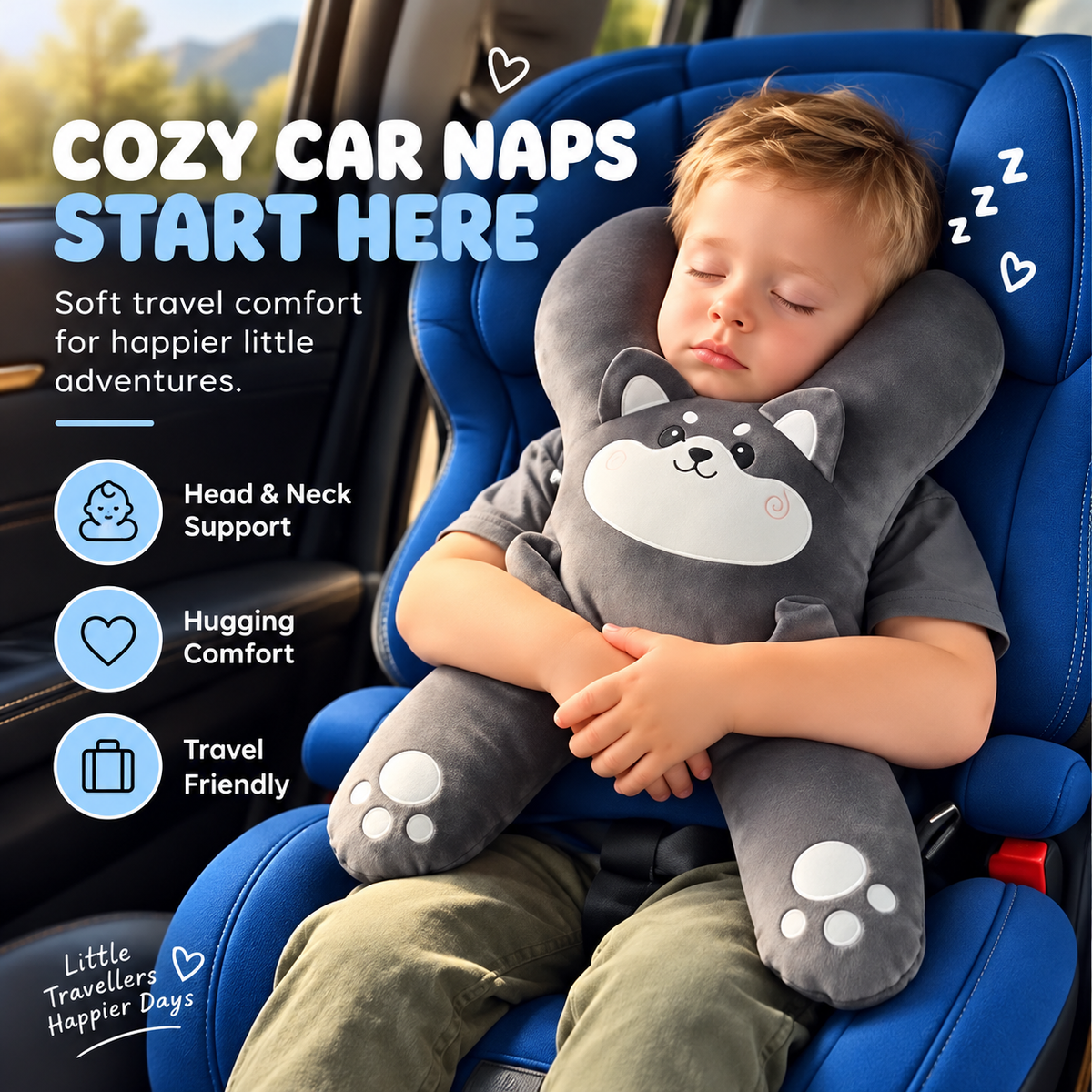 🧸 Kids Car Sleep Buddy™ – Full-Body Travel Pillow for Cozy Road-Trip Naps