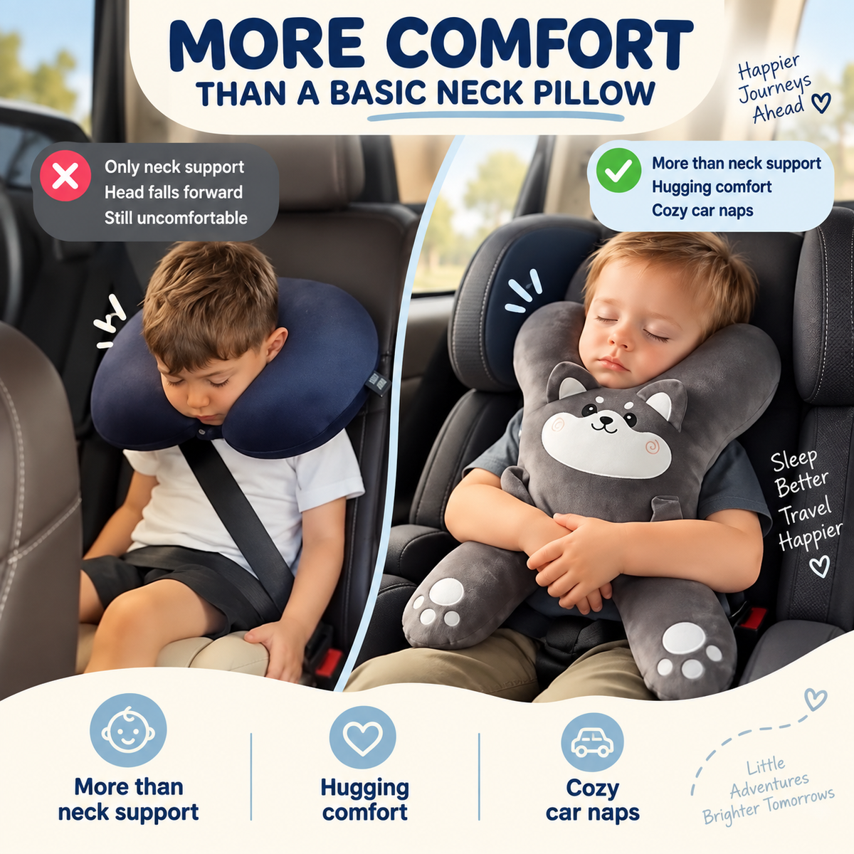 🧸 Kids Car Sleep Buddy™ – Full-Body Travel Pillow for Cozy Road-Trip Naps