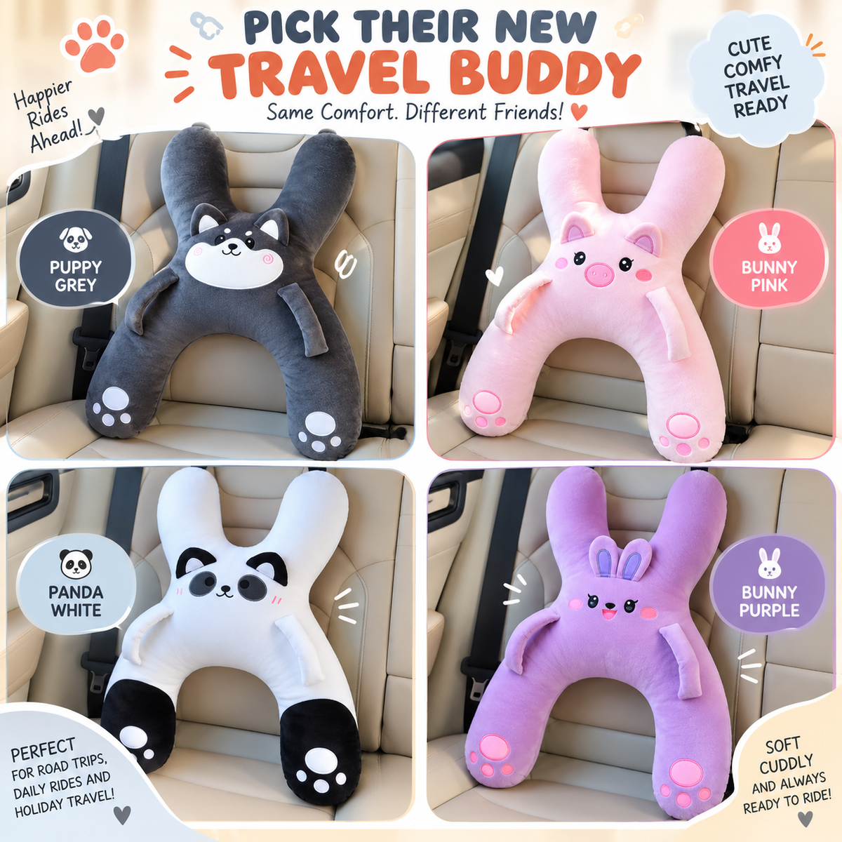🧸 Kids Car Sleep Buddy™ – Full-Body Travel Pillow for Cozy Road-Trip Naps