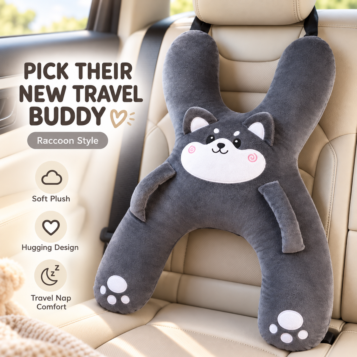 🧸 Kids Car Sleep Buddy™ – Full-Body Travel Pillow for Cozy Road-Trip Naps