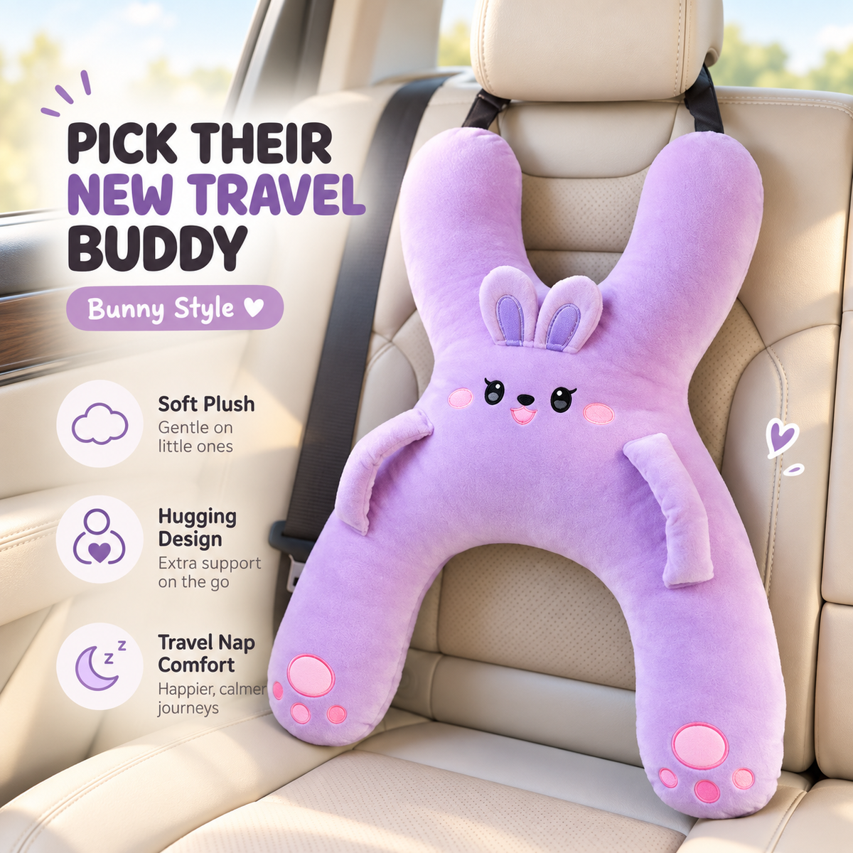 🧸 Kids Car Sleep Buddy™ – Full-Body Travel Pillow for Cozy Road-Trip Naps
