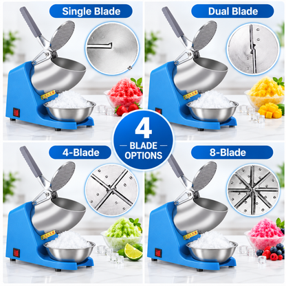 🍧 Electric Snow Cone & Shaved Ice Maker – 4 Blade Options for Fine to Coarse Ice