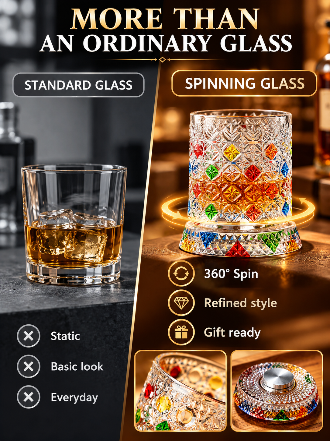 🎁🔥Luxury 360° Spinning Crystal Glass