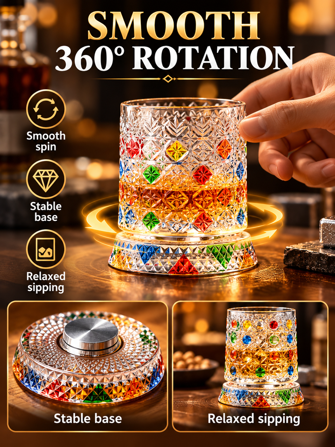 🎁🔥Luxury 360° Spinning Crystal Glass