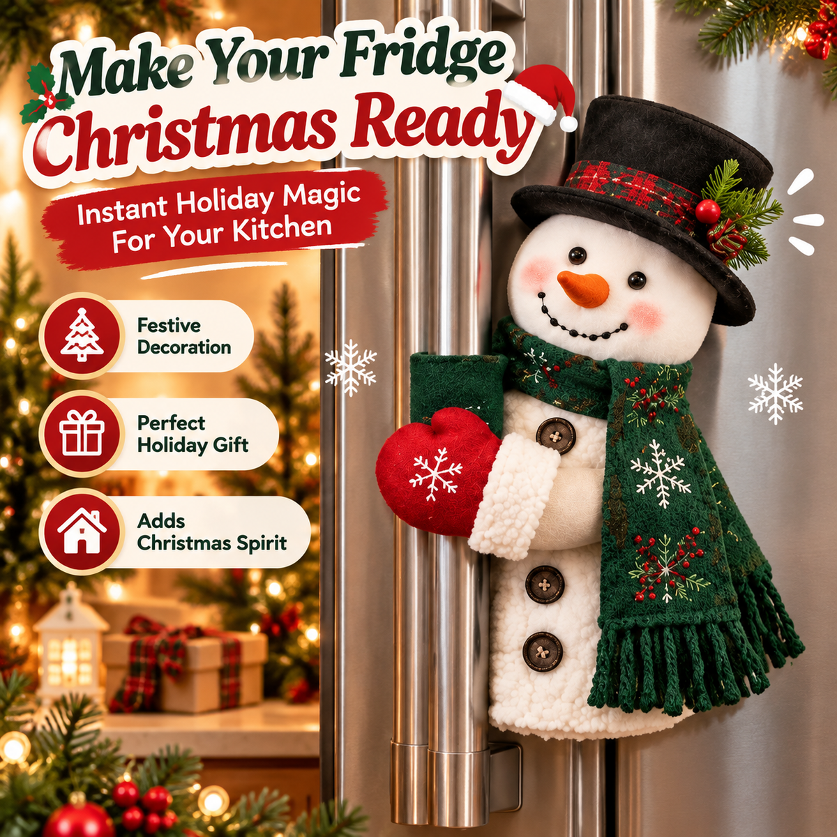 ✨ Bring Christmas Cheer Home – Festive Santa & Snowman Refrigerator Handle Decor