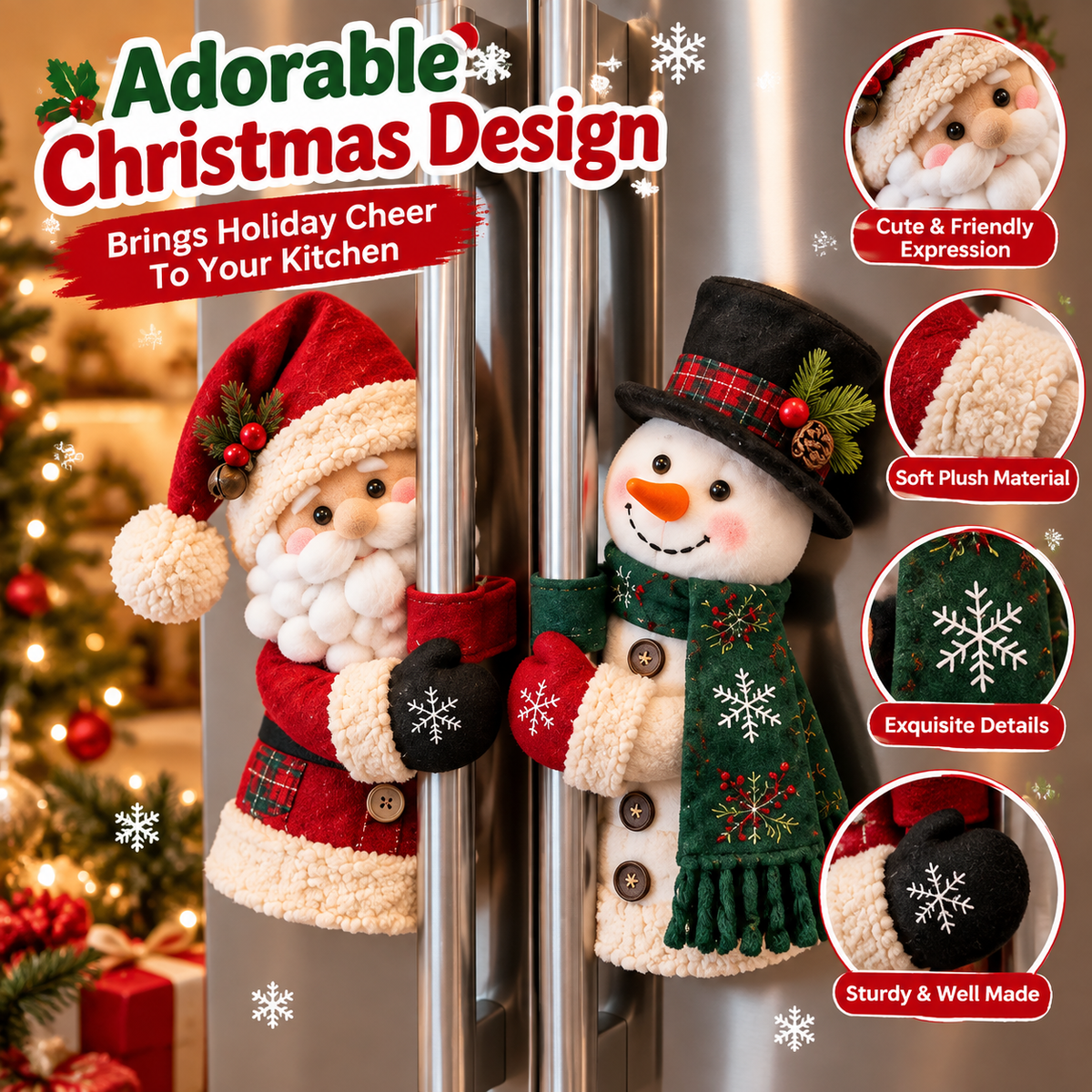 ✨ Bring Christmas Cheer Home – Festive Santa & Snowman Refrigerator Handle Decor