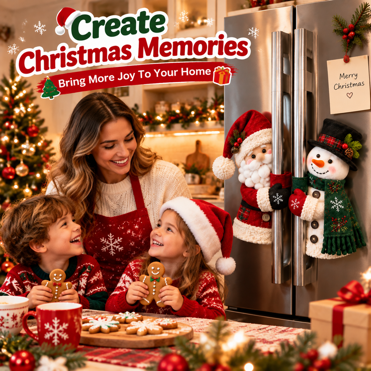 🎅 Santa & Snowman Christmas Fridge Handle Decorations