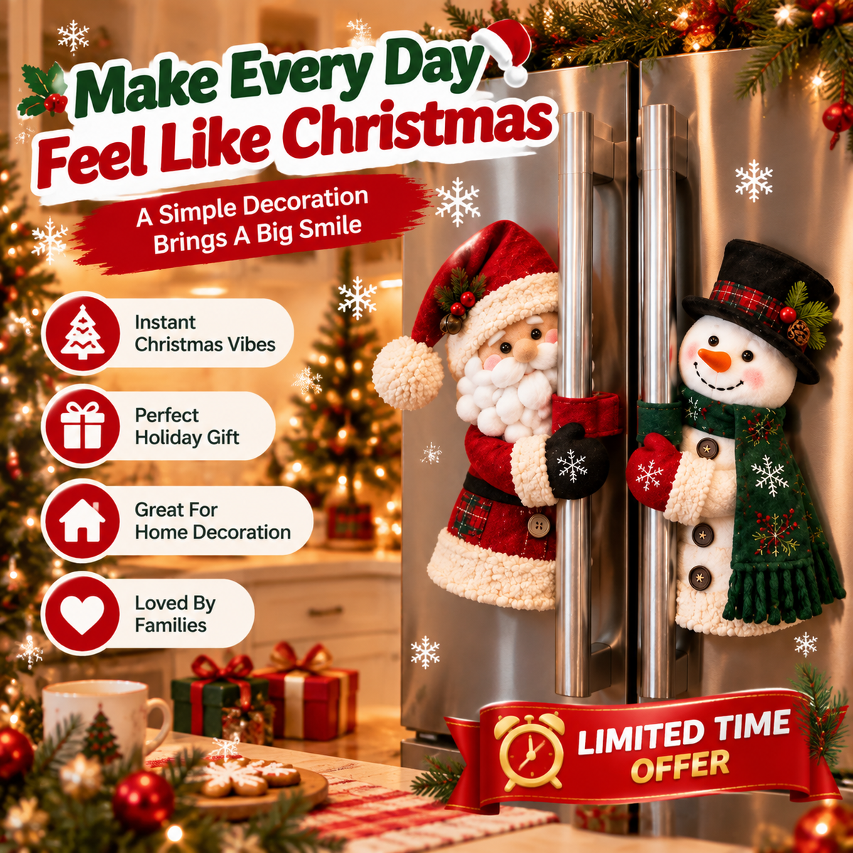 ✨ Bring Christmas Cheer Home – Festive Santa & Snowman Refrigerator Handle Decor