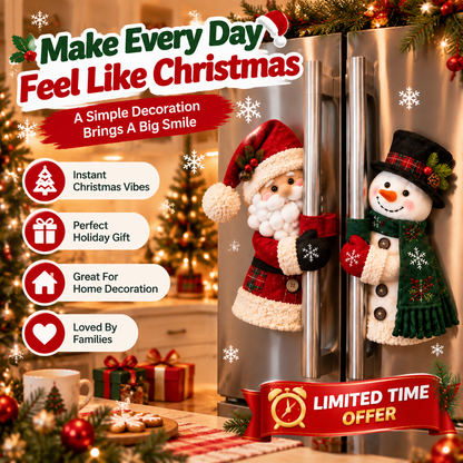 ✨ Bring Christmas Cheer Home – Festive Santa & Snowman Refrigerator Handle Decor