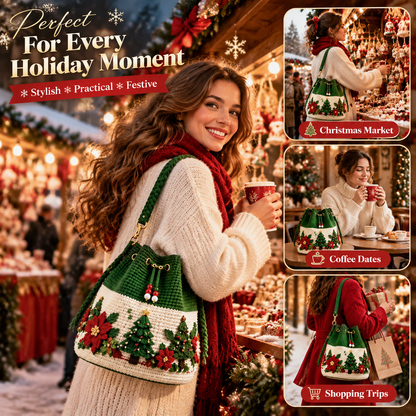🎄 Christmas Crochet-Style Bucket Bag — Festive Charm for Every Outfit & a Thoughtful Gift for Her 🎁