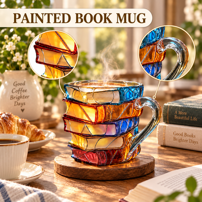 📚 Hand-Painted 3D Book Stack Glass Mug – Cozy Reader Gift, Only 7 Left ☕