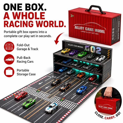 🏎️ 24/48-Car Fold-Out Racing Garage Set – Pull-Back Cars, Light-Up Parking & Portable Track !!!🎁