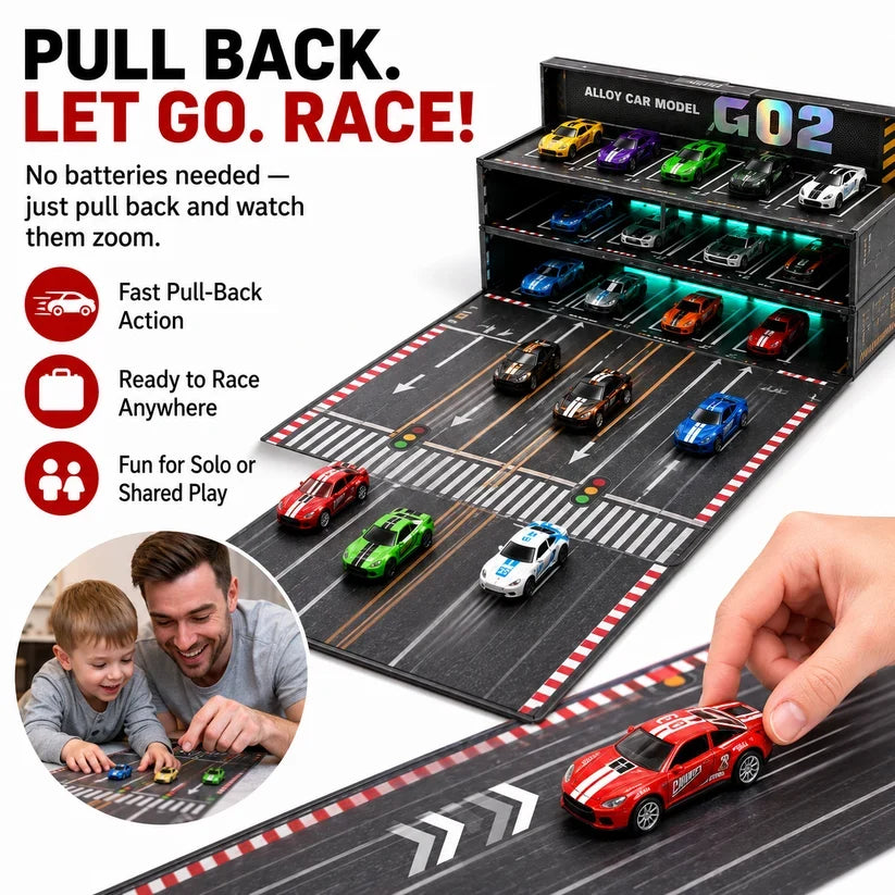 🏎️ 24/48-Car Fold-Out Racing Garage Set – Pull-Back Cars, Light-Up Parking & Portable Track !!!🎁