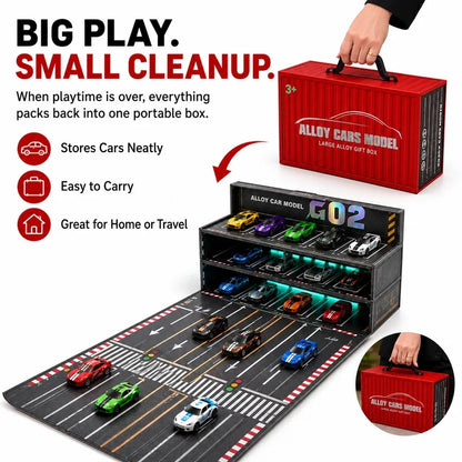 🏎️ 24/48-Car Fold-Out Racing Garage Set – Pull-Back Cars, Light-Up Parking & Portable Track !!!🎁