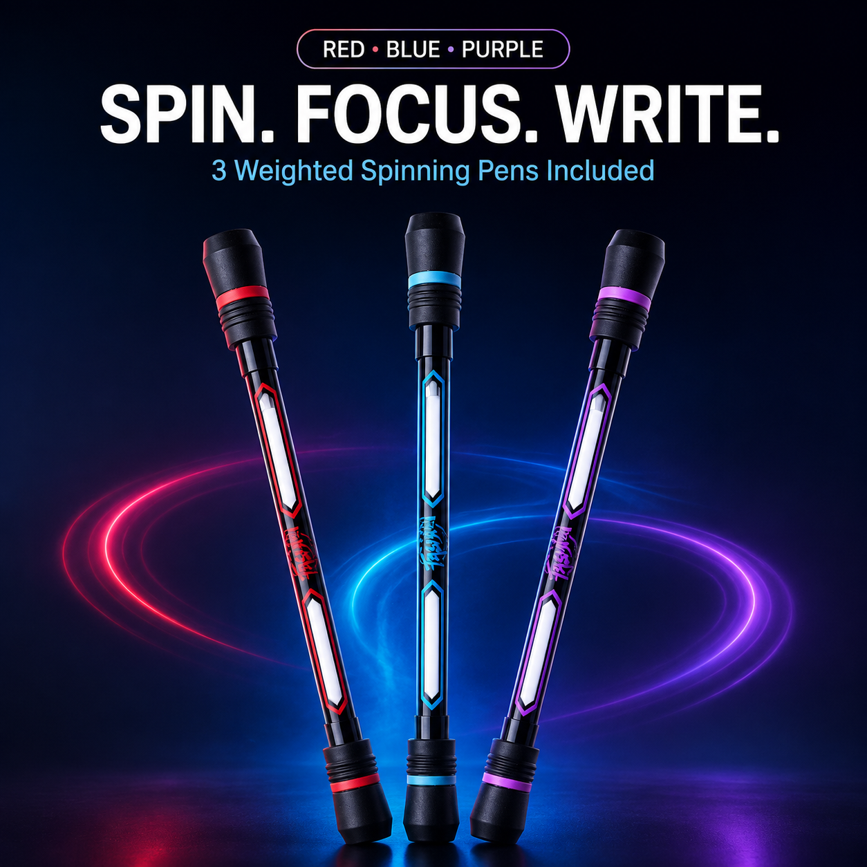 🌀 3-Pack Weighted Spinning Fidget Pens – Spin, Focus & Write