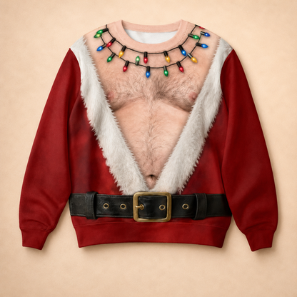 🎅 Be the Life of the Christmas Party! Hilarious Hairy Chest Santa Ugly Sweater 🎄✨