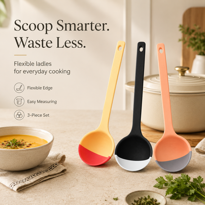 ✨ Soft Silicone Kitchen Ladle Spoon Set | Scratch-Free Cooking Tool
