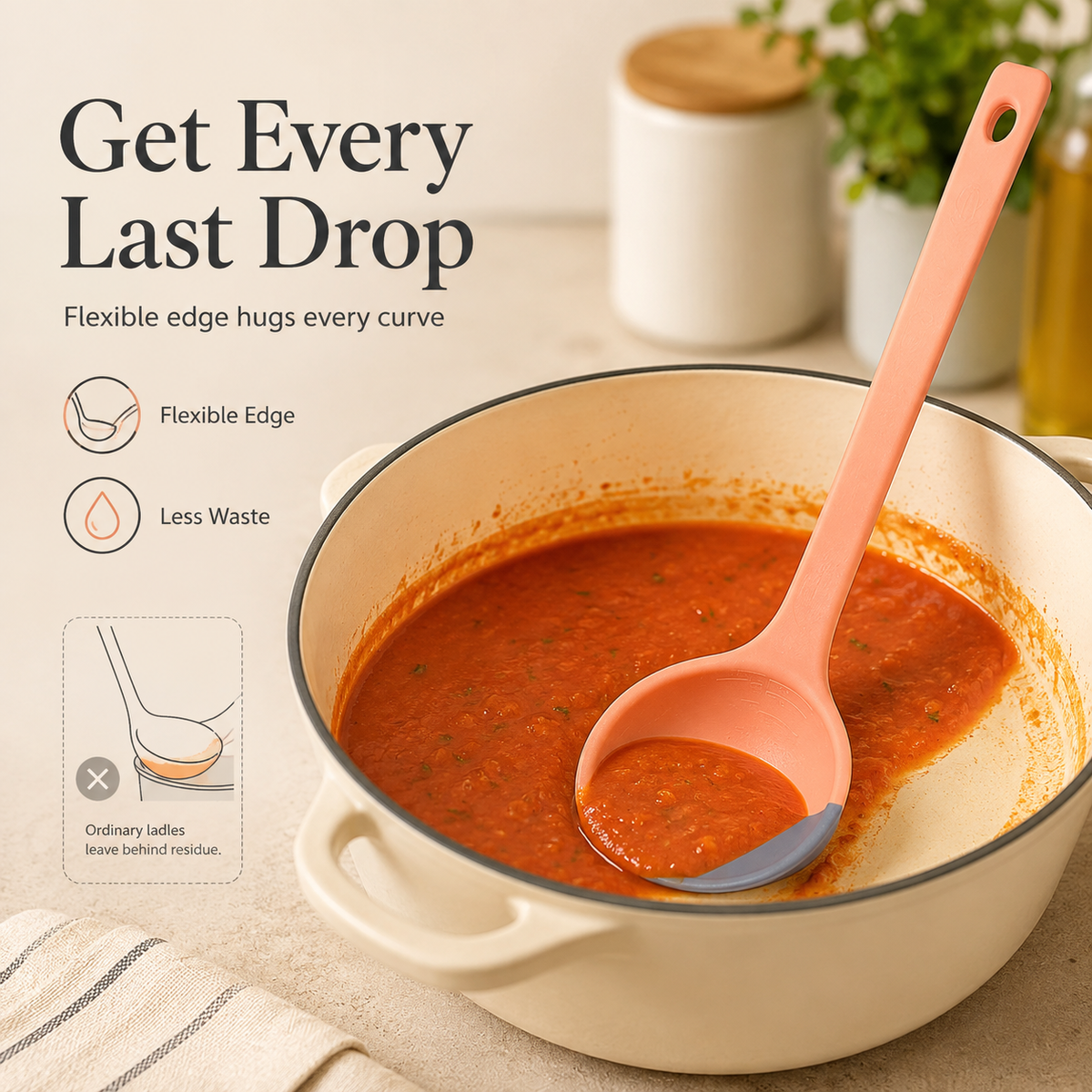 ✨ Soft Silicone Kitchen Ladle Spoon Set | Scratch-Free Cooking Tool