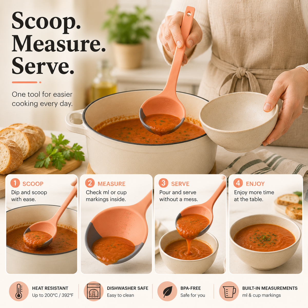 ✨ Soft Silicone Kitchen Ladle Spoon Set | Scratch-Free Cooking Tool