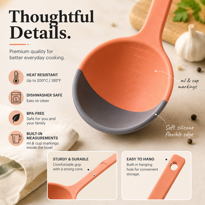 ✨ Soft Silicone Kitchen Ladle Spoon Set | Scratch-Free Cooking Tool