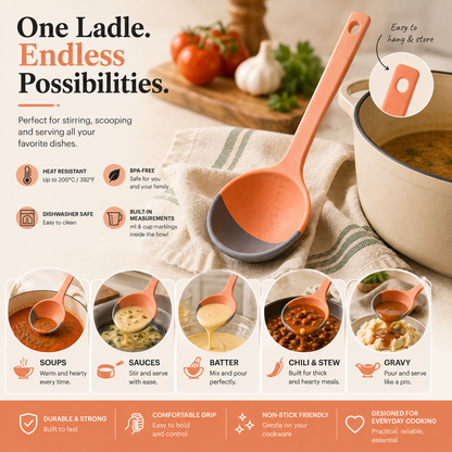 ✨ Soft Silicone Kitchen Ladle Spoon Set | Scratch-Free Cooking Tool
