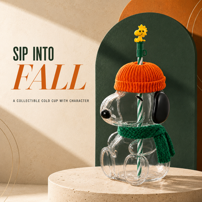 🍂 Cozy Beagle-Shaped Glass Cold Cup with Straw & Knit Accents-Shaped Glass Cold Cup with Straw & Cozy Fall Knit Accents