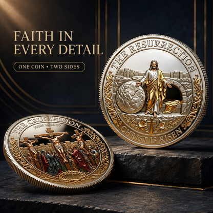 ✝️ 4PC Double-Sided Crucifixion & Resurrection Commemorative Coin – Christian Faith Keepsake & Easter Gift