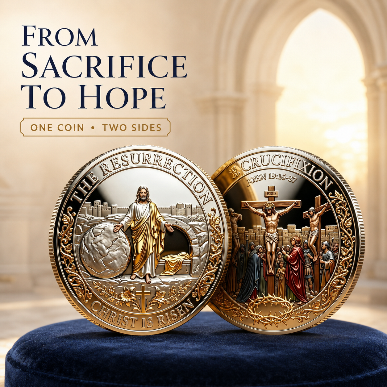 ✝️ 4PC Double-Sided Crucifixion & Resurrection Commemorative Coin – Christian Faith Keepsake & Easter Gift