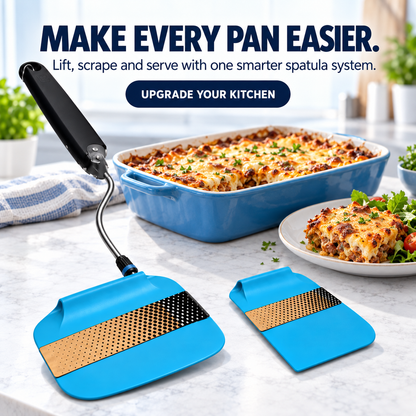 🍳 7-Angle Adjustable Spatula Set – 2 Interchangeable Heads for Flipping, Scraping & Serving