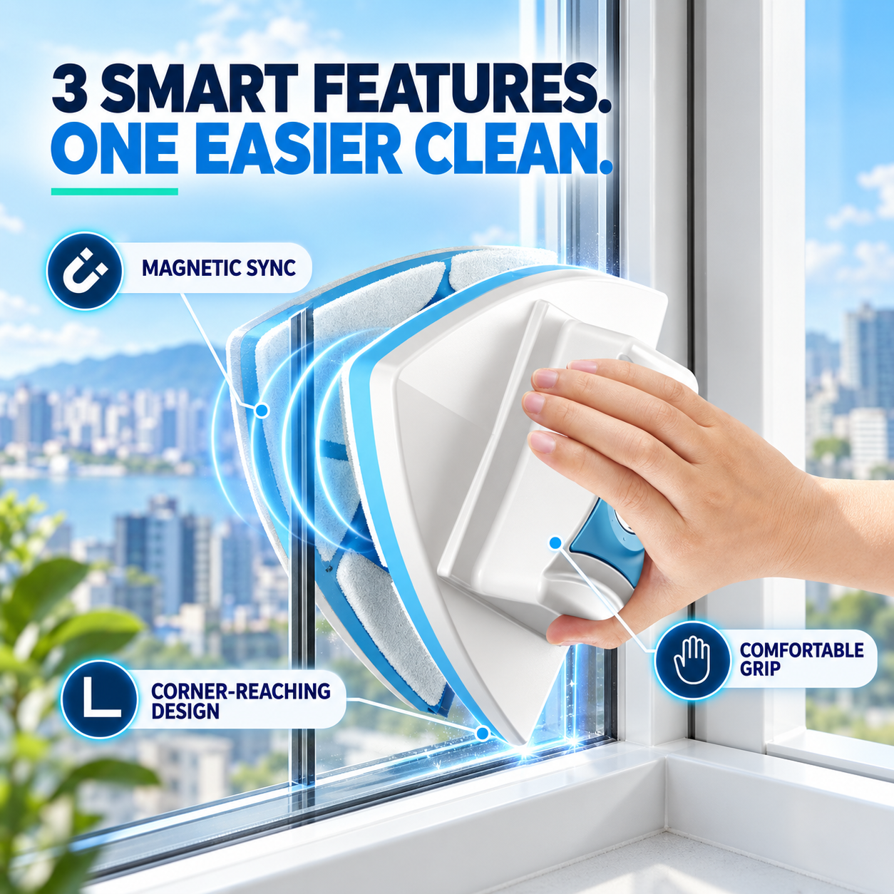 🪟 Double-Sided Magnetic Window Cleaner – Clean Outside Glass Without Leaning Out the Window