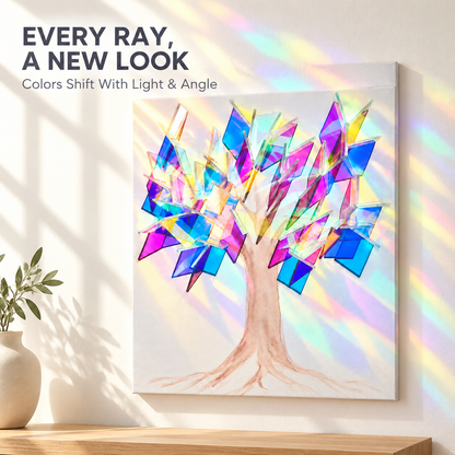 🌈 Prismatic Sun-Catcher Tree Wall Art – 3D Iridescent Home Decor