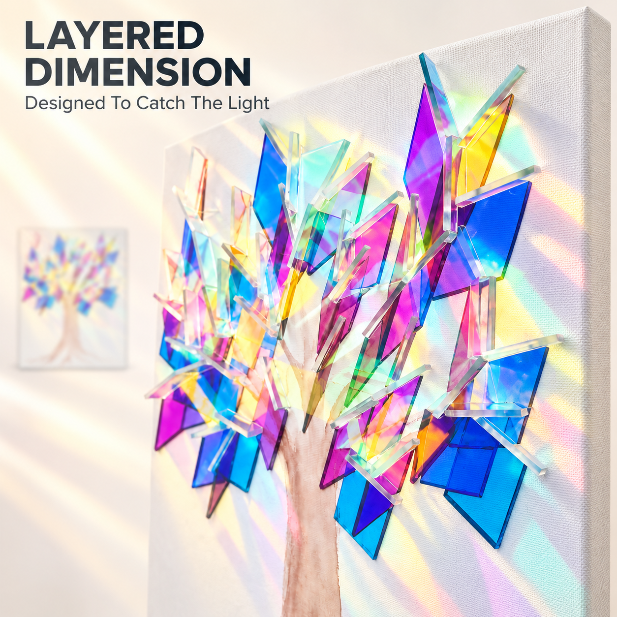 🌈 Prismatic Sun-Catcher Tree Wall Art – 3D Iridescent Home Decor