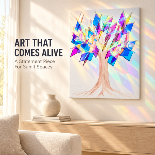 🌈 Prismatic Sun-Catcher Tree Wall Art – 3D Iridescent Home Decor