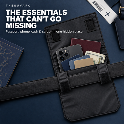 🛡 Hidden Belt Travel Wallet – Concealed Passport, Phone, Cash & Card Pouch