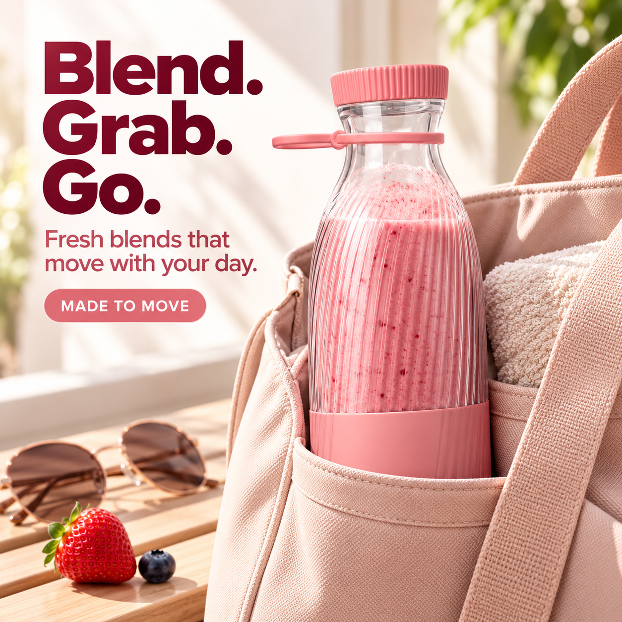 🥤 Portable Blend & Go Smoothie Bottle – One-Touch Shakes Anywhere