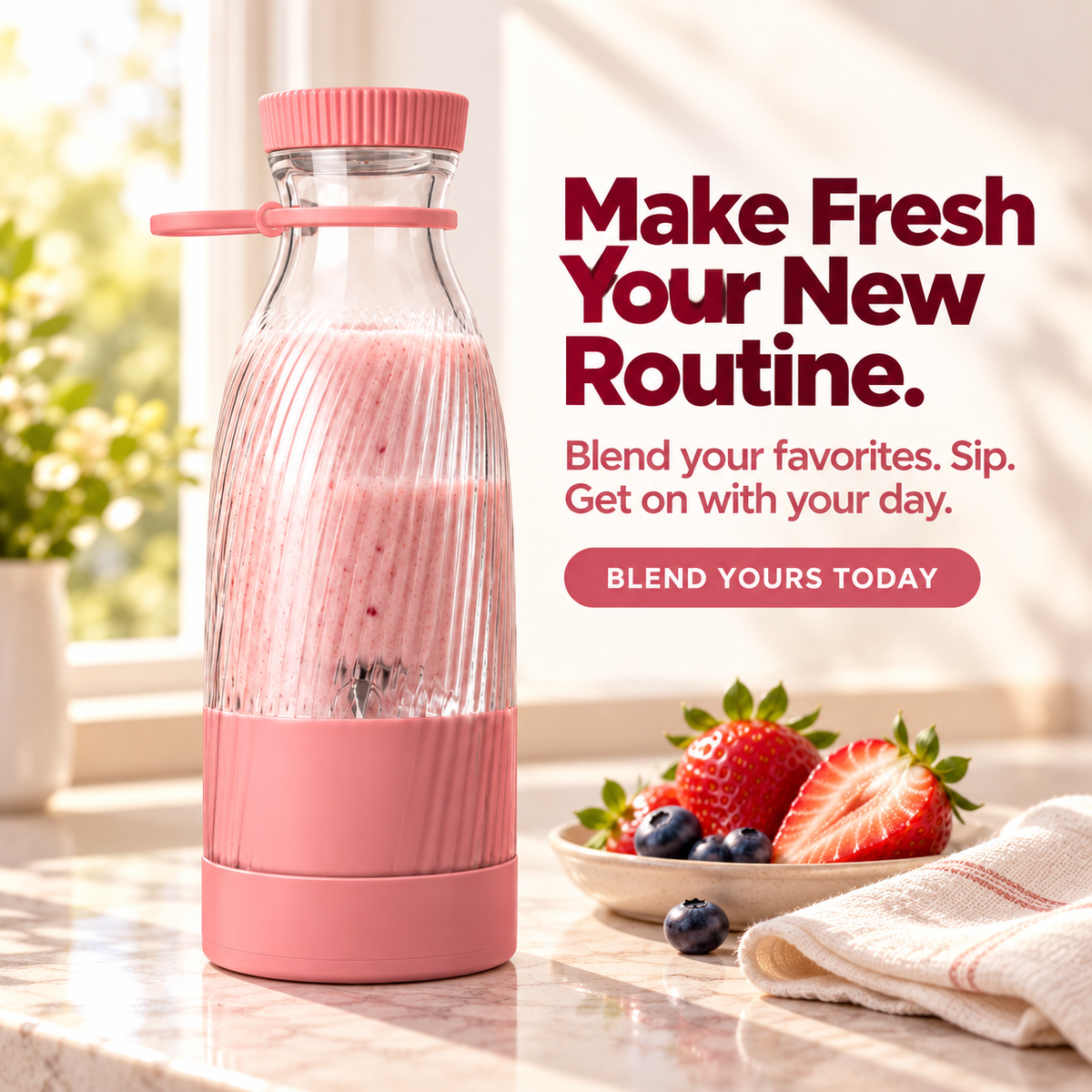 🥤 Portable Blend & Go Smoothie Bottle – One-Touch Shakes Anywhere