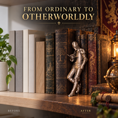 ⚔️ Medieval Reading Knight Statue – Dark Fantasy Bookshelf Guardian Decor