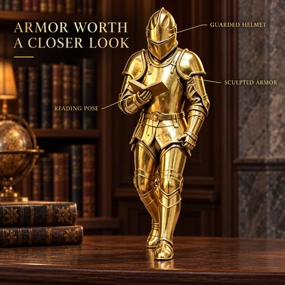 ⚔️ Medieval Reading Knight Statue – Dark Fantasy Bookshelf Guardian Decor