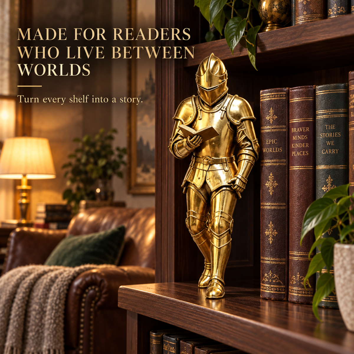 ⚔️ Medieval Reading Knight Statue – Dark Fantasy Bookshelf Guardian Decor